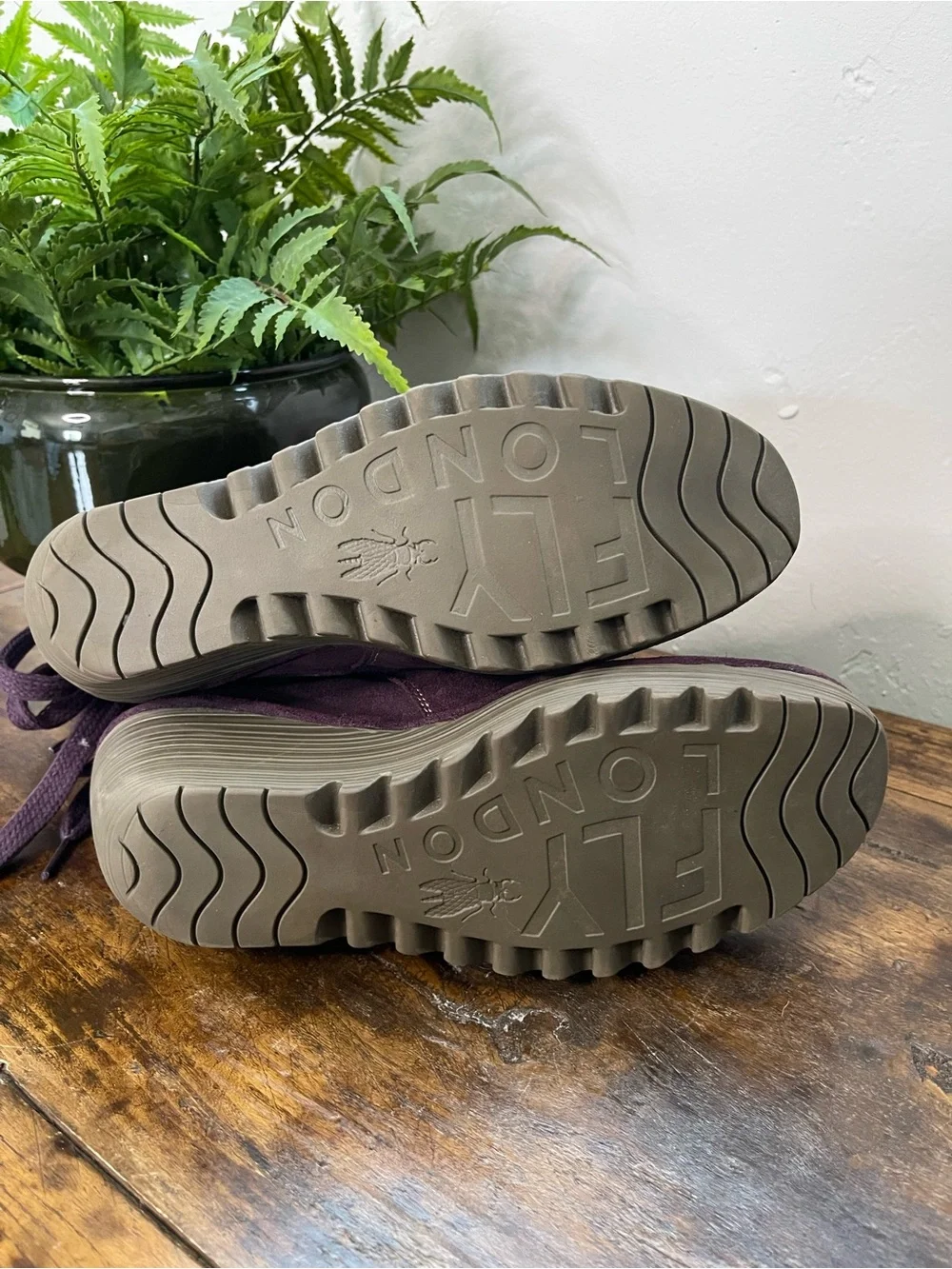 Fly London Rich Plum Suede Wedge Bootie EUC
